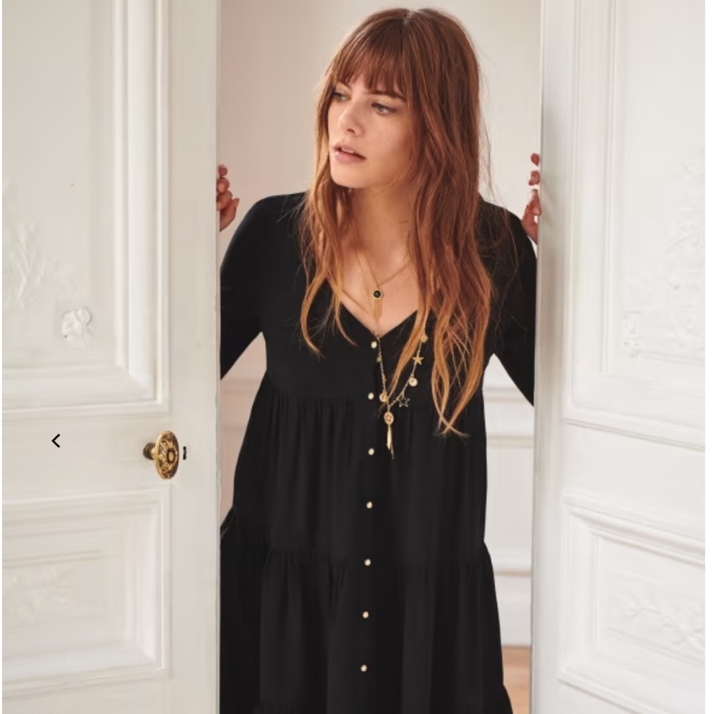 Sezane Black Long Sleeve Dress